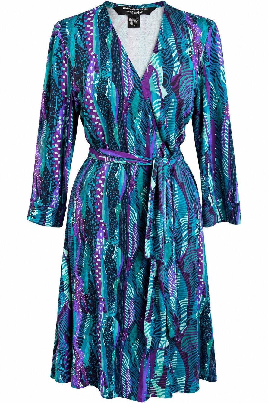 Diane von Furstenberg DVF 100% Silk Wrap Dress Sz 14 Jeel Tone Abstract Print
